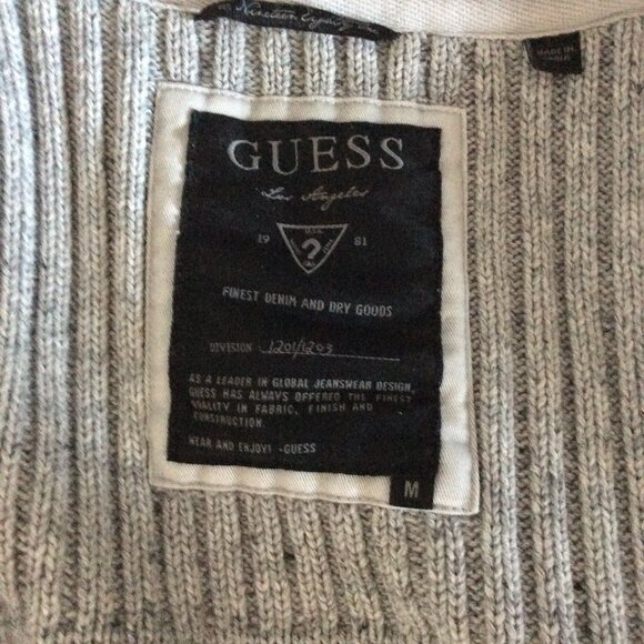 GUESS Light Grey 100% Cotton Double‑Breasted Knit Sweater – Size M – High Collar - Picture 5 of 6